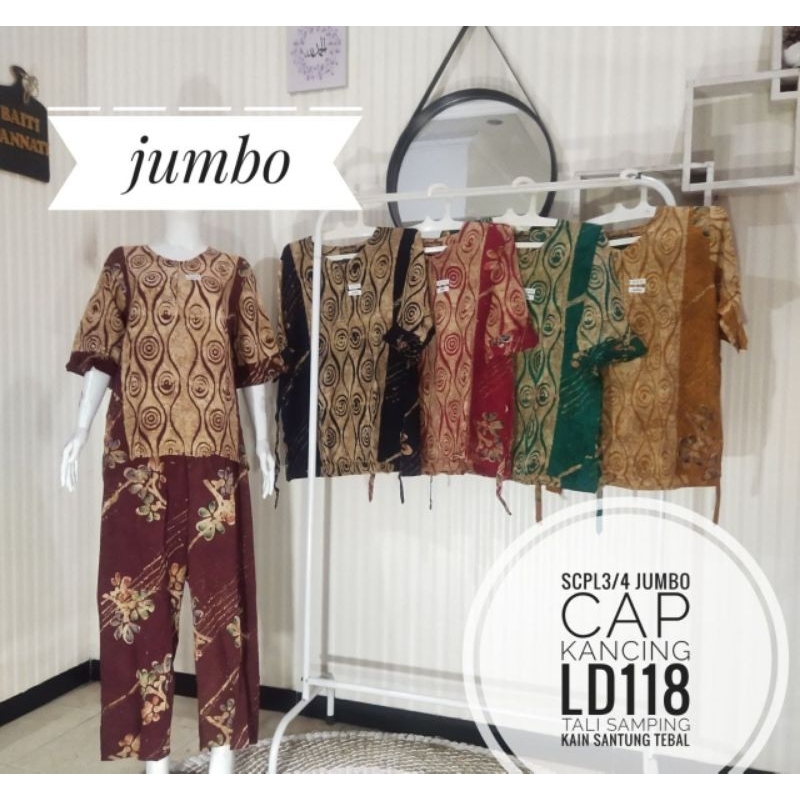 JUMBO LD 118 SCP Setelan Celana Panjang Lengan 3/4 Batik Cap Malaman Santung Tebal