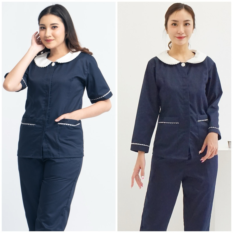 MARIE Dark Navy seragam baju suster/ nanny uniform/ hotel spa uniform celana panjang