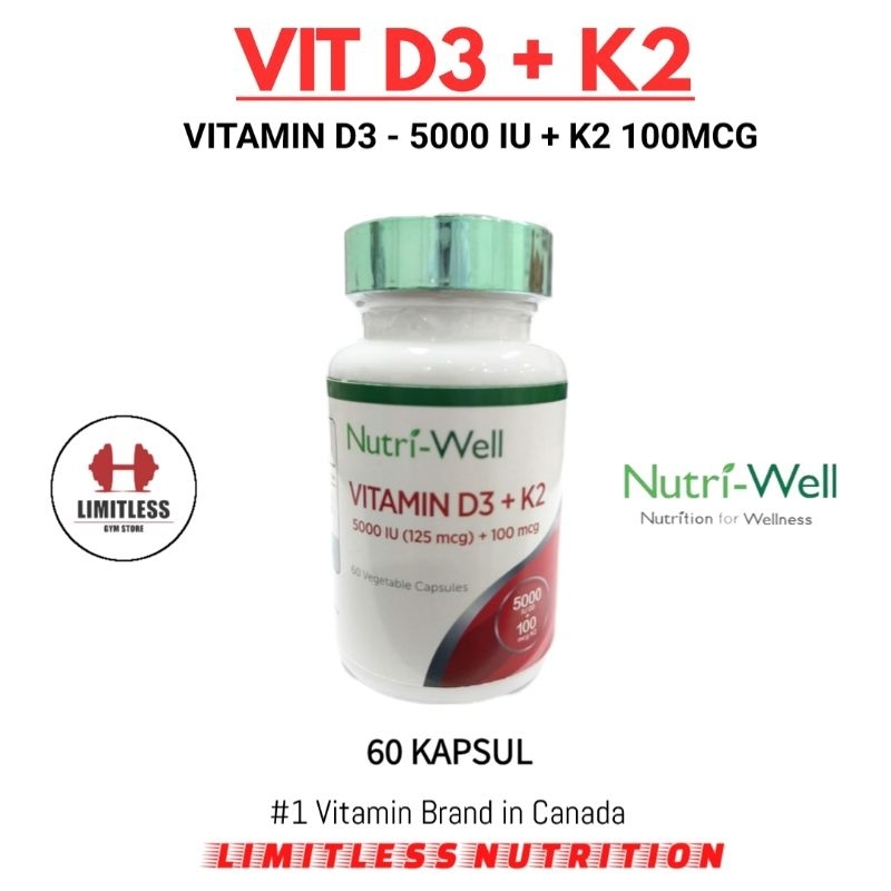 NUTRIWELL VIT D3 5000IU + K2 100MCG - 60 KAPSUL VITAMIN D 5000 IU