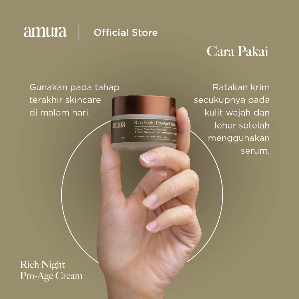 Amura Rich Night Pro-Age Cream Wajah 5x Ceramide untuk Revititalisasi &amp; Hidrasi Kulit Dewasa (30g)