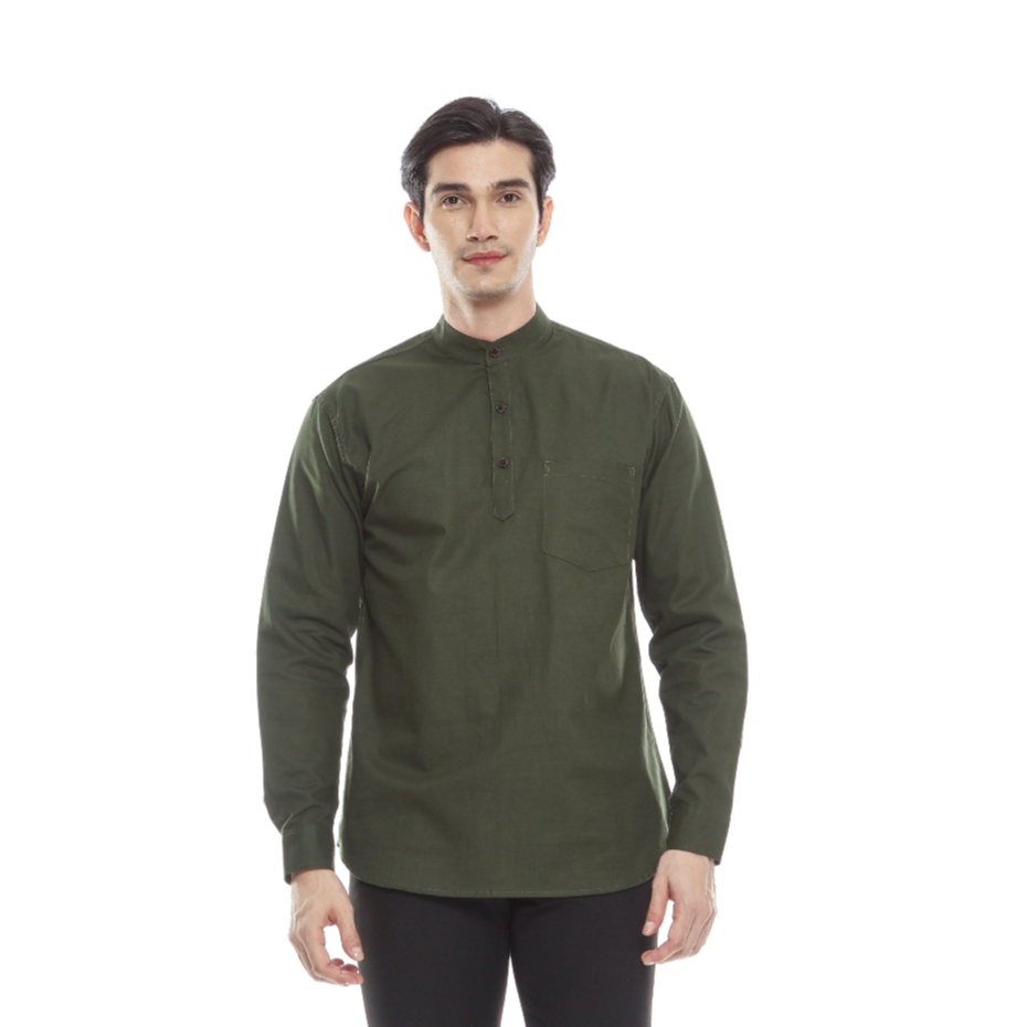 Outskirts - Kemeja Koko Hijau Army Pria Lengan Panjang Slimfit