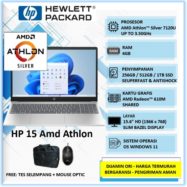 Laptop HP Amd Athlon Silver 4GB 512GB SSD 15" Windows 11 Home