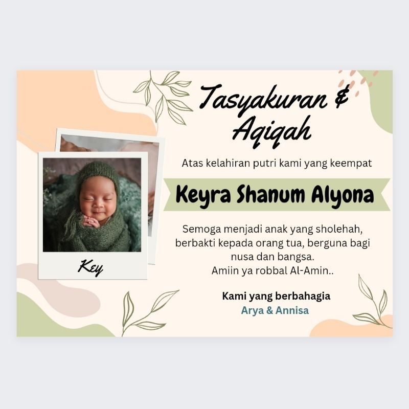 Undangan aqiqah Kartu ucapan lahiran bayi kartu ucapan aqiqah kartu tasyakuran Aqiqah lahiran undang