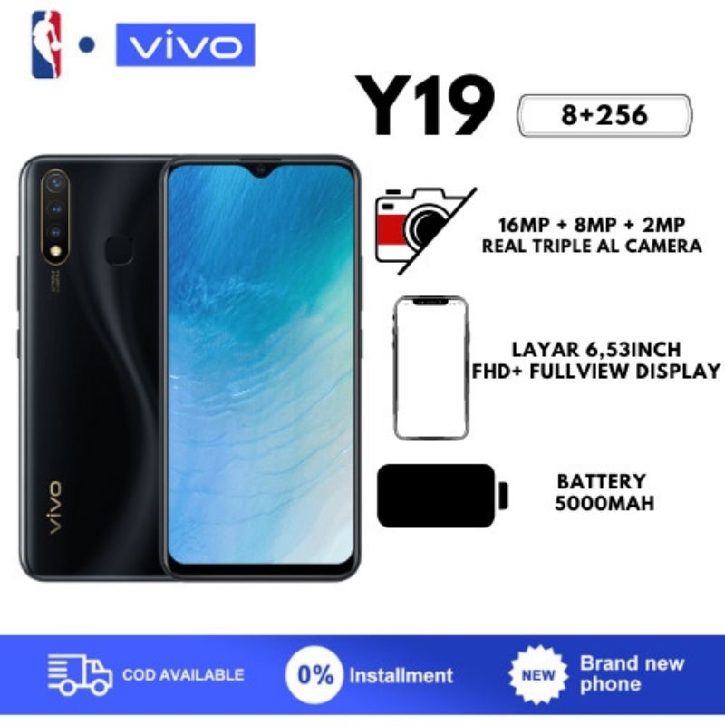 VIVO Y19/HP MURAH/HP VIVO/RAM 8+256GB /HP MURAH 6.53 inch kamera  elakang tiga/baterai 5000mah
