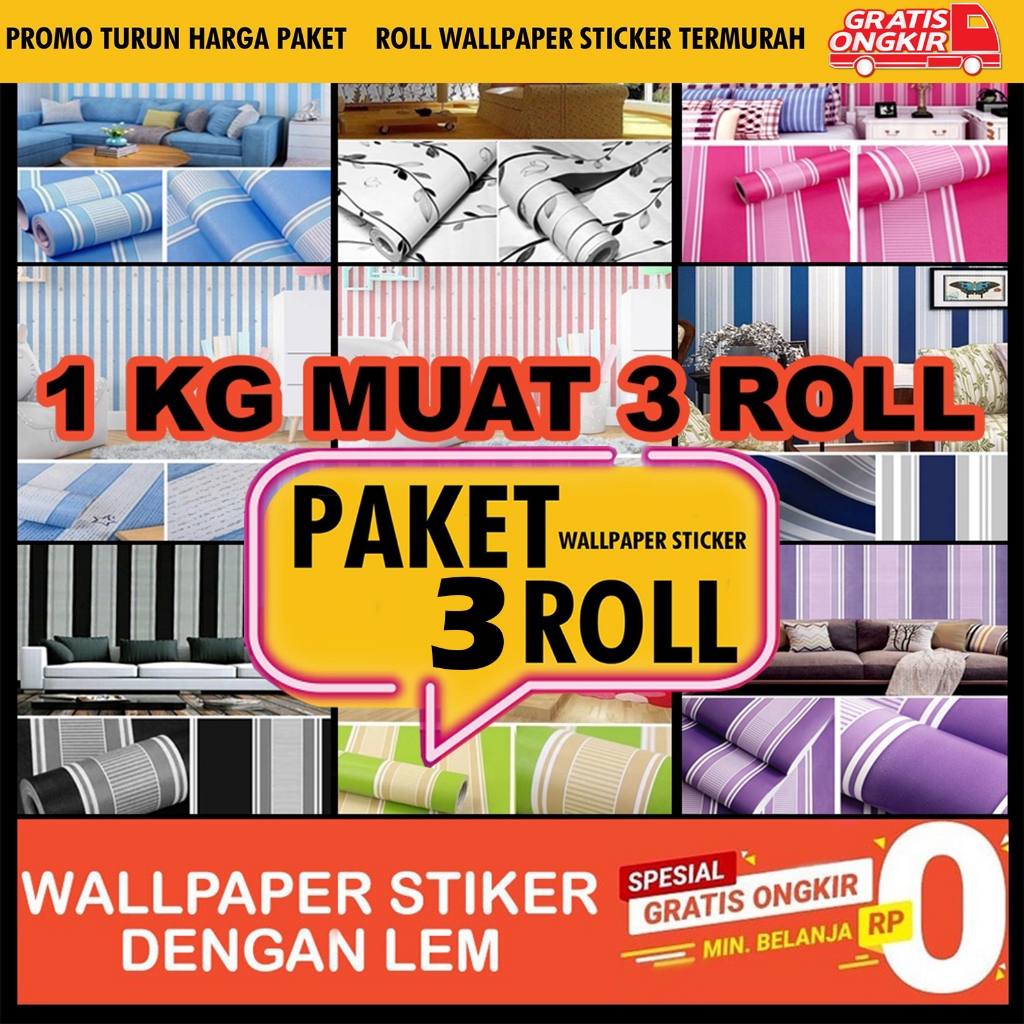 Paket 3 Roll 1 Kg Wallpaper Dinding - Walpaper Kamar Tidur - Wallpaper Ruang Tamu - Wallpaper Murah Sticker Tembok Dinding