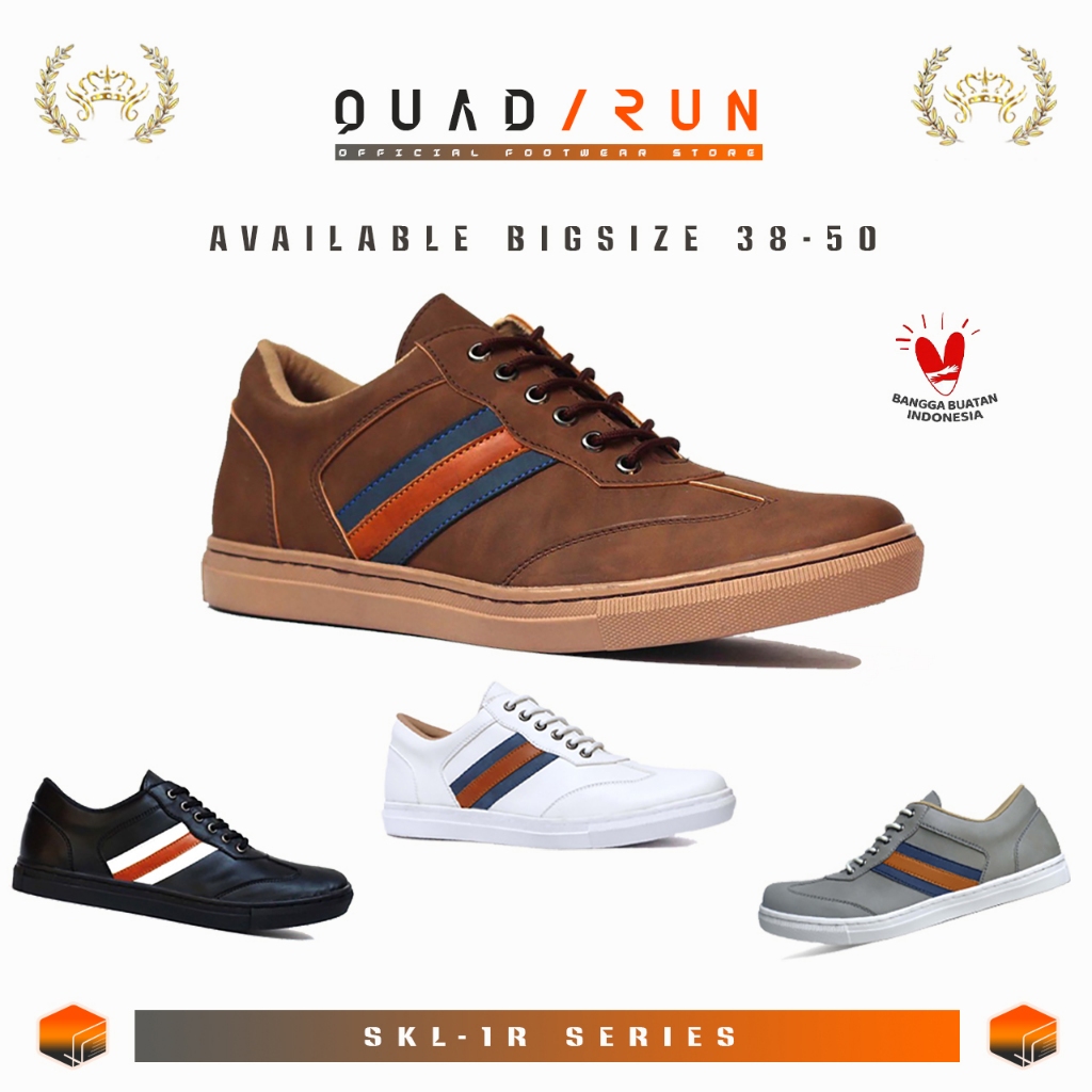 QUADRUN SKL1R - Sepatu Sneakers Casual Pria Putih Hitam Jumbo Cocok Semua Tema