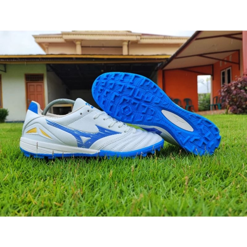 Sepatu Futsal Mizuno Morelia Neo 4 Pro Leather White Blue TF ( TURF )