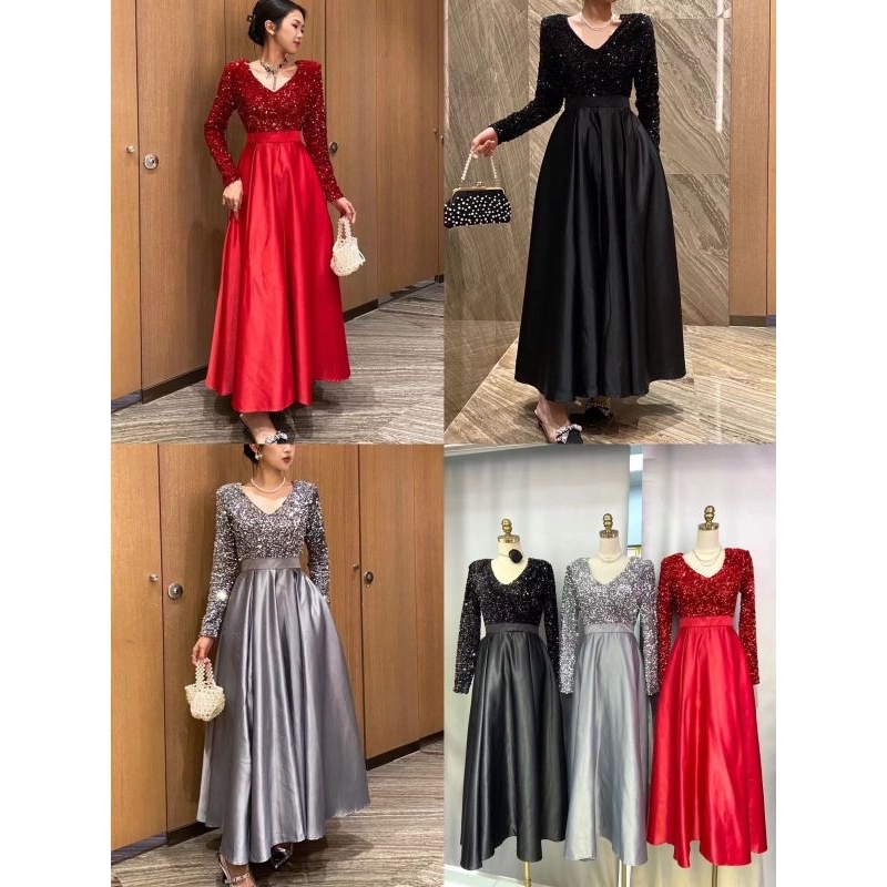 long sleeve glitter glittery sequin diamond blink bling long skirt dress maxi dress slit silver red 