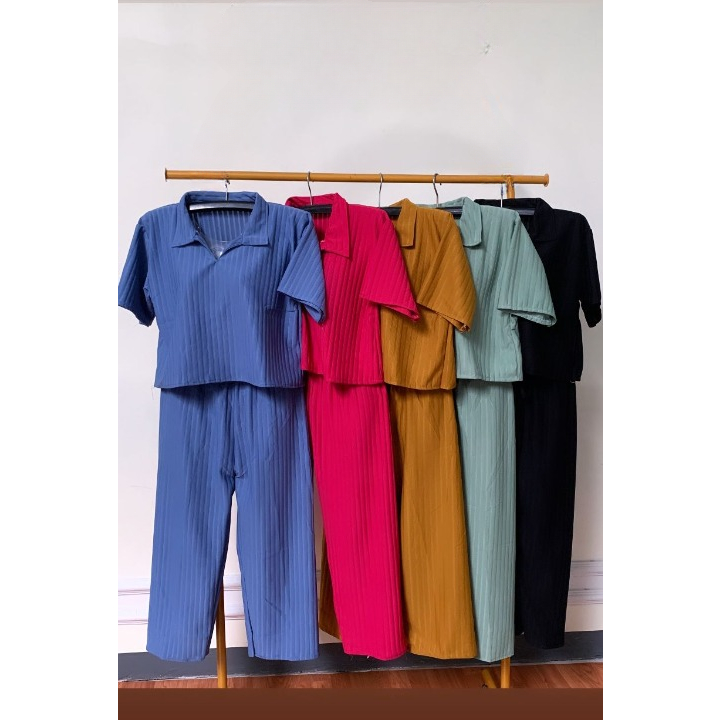 SETELAN CROP KNIT 7/8 / SETELAN KNIT kerah / ONESET Crop 7/8 WANITA TERBARU