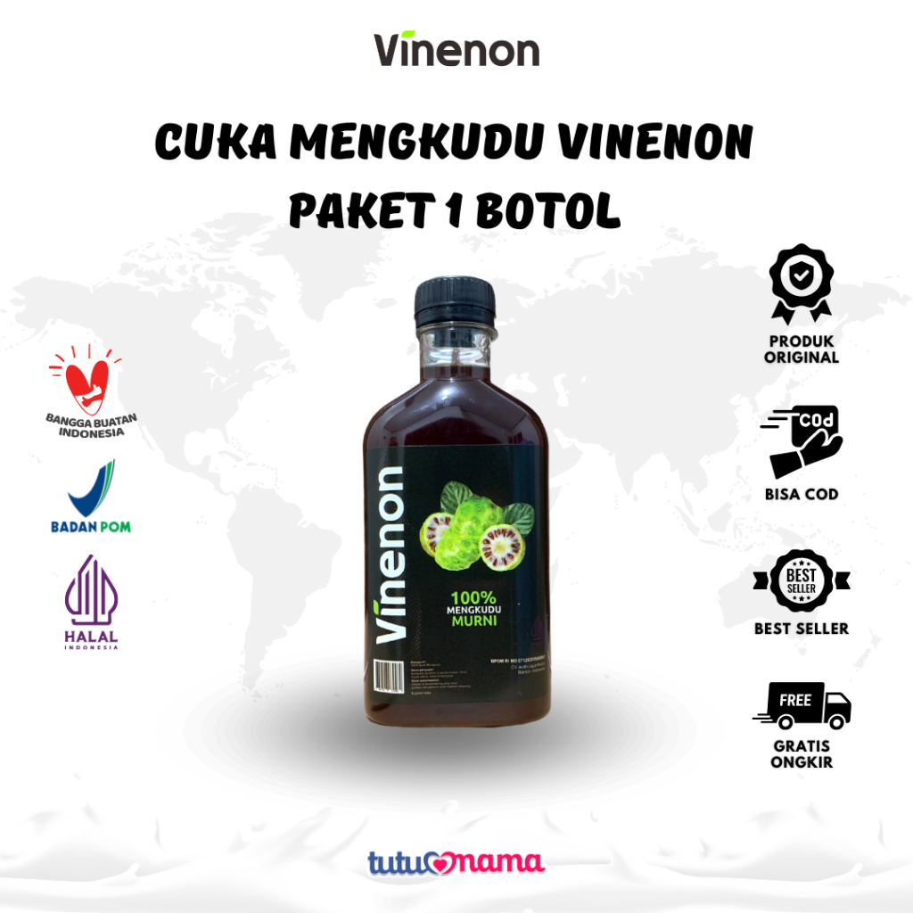 

VINENON - Paket 1 Botol - Cuka Mengkudu Original - Sari Mengkudu 100% Asli - Obat Herbal Batu Ginjal Paling Ampuh Tanpa Operasi - Mengkudu Fermentasi untuk Kesehatan Jantung - Obat Diabete - Obat Herbal Asam Urat, Kolesterol, Isi 300 ml - Halal MUI - BPOM