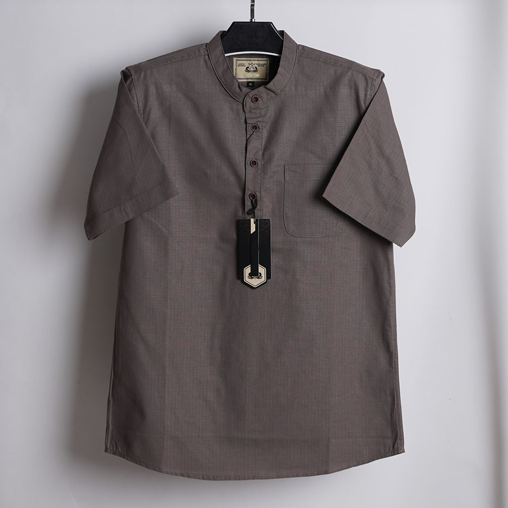 IBTHA.165 Kemeja Koko Muslim Lengan Pendek Polos Warna Abu Tua 016