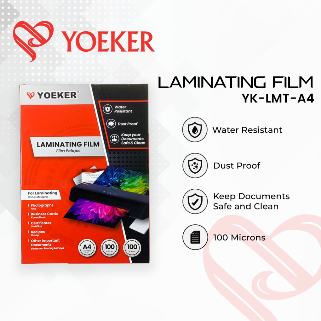 

(1 PAK=100PCS) Plastik Laminating A4 Yoeker