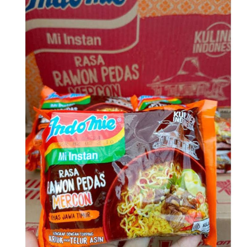 

NOODLES/MIE INSTANT INDOMIE KUAH RASA RAWON PEDAS MERCON KEMASAN DUS ISI 40 PCS