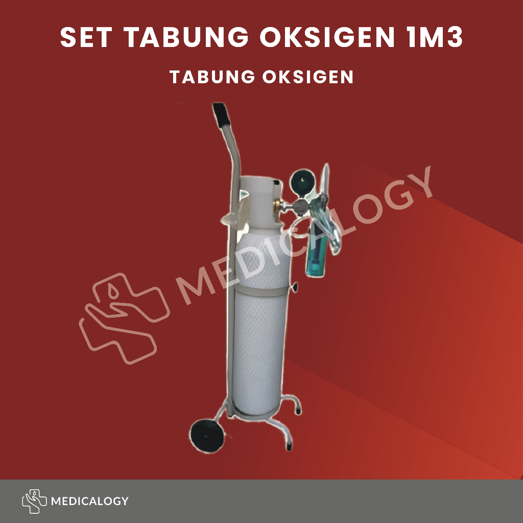 Tabung Oksigen 1m3 1 m 3 Set Lengkap Siap Pakai (Troli, Oksigen, Regulator)