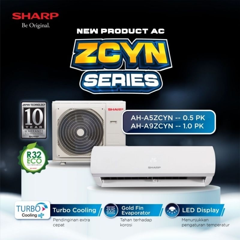 Sharp AC 1pk AH-A9ZCy/9ZCYN plus pemasangan ( Khusus Sidoarjo Surabaya Gersik Mojokerto)