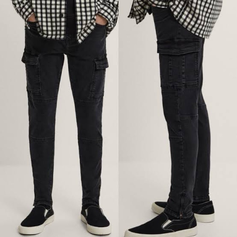 ZARA SEASONS 2023 NEW AVAILABLE CARGO PANTS DENIM SKINNY WITH LEG ZIPPER