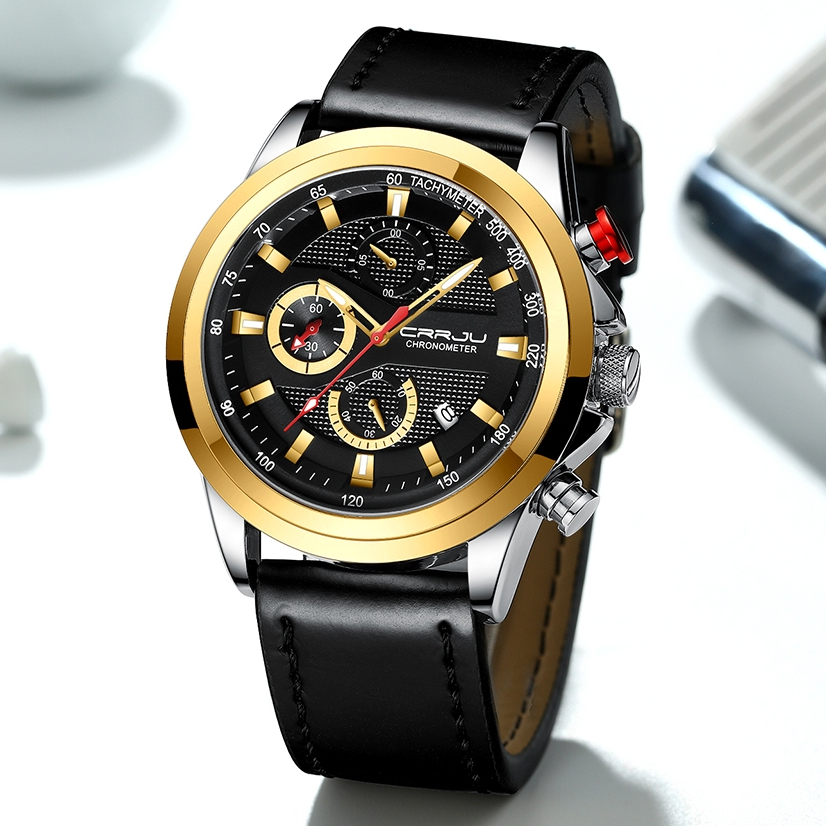 CURREN Jam Tangan Pria Anti Air Asli Luxury Bisnis Kronograf Quartz Arloji Kulit Militer Kalender Be