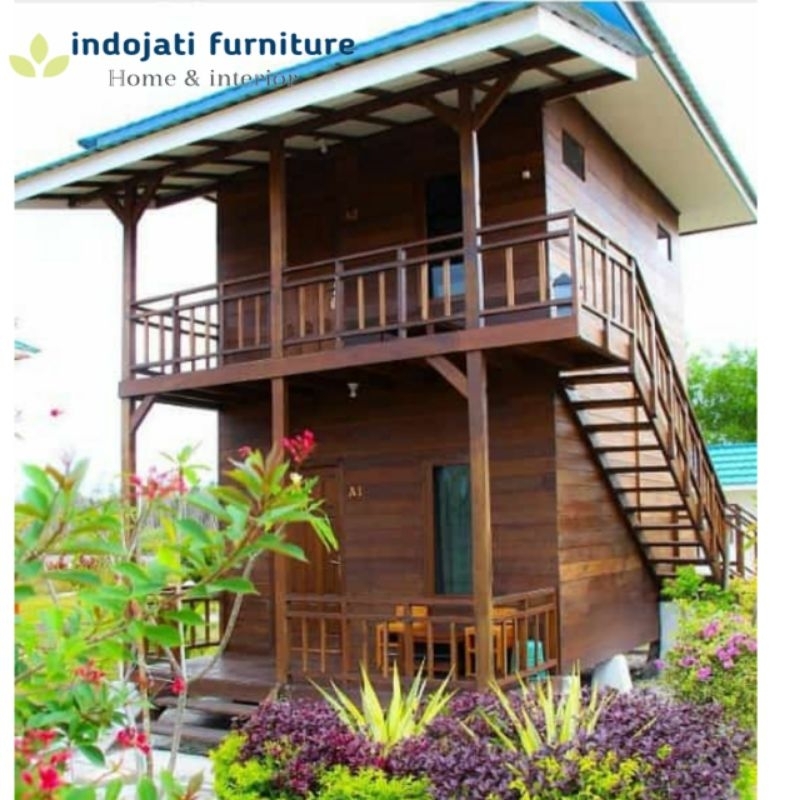 rumah kayu jati | rumah lantai 2 | rumah villa