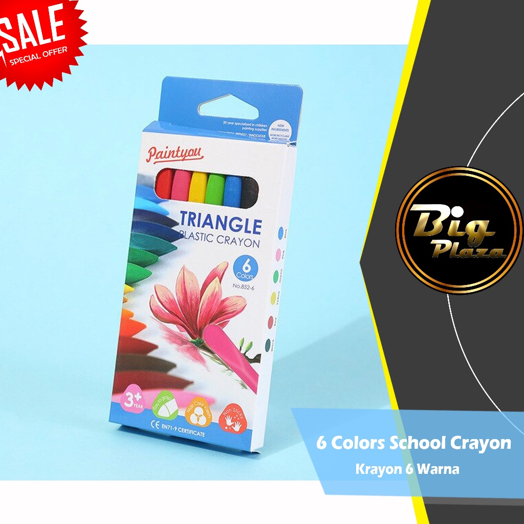 

6 Colors School Crayon / Krayon 6 Warna - Plastic Crayon Triangle 0856