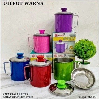 Oil Pot Warna Stainlees 1300ml Hight Quality Wadah Saring Minyak Goreng