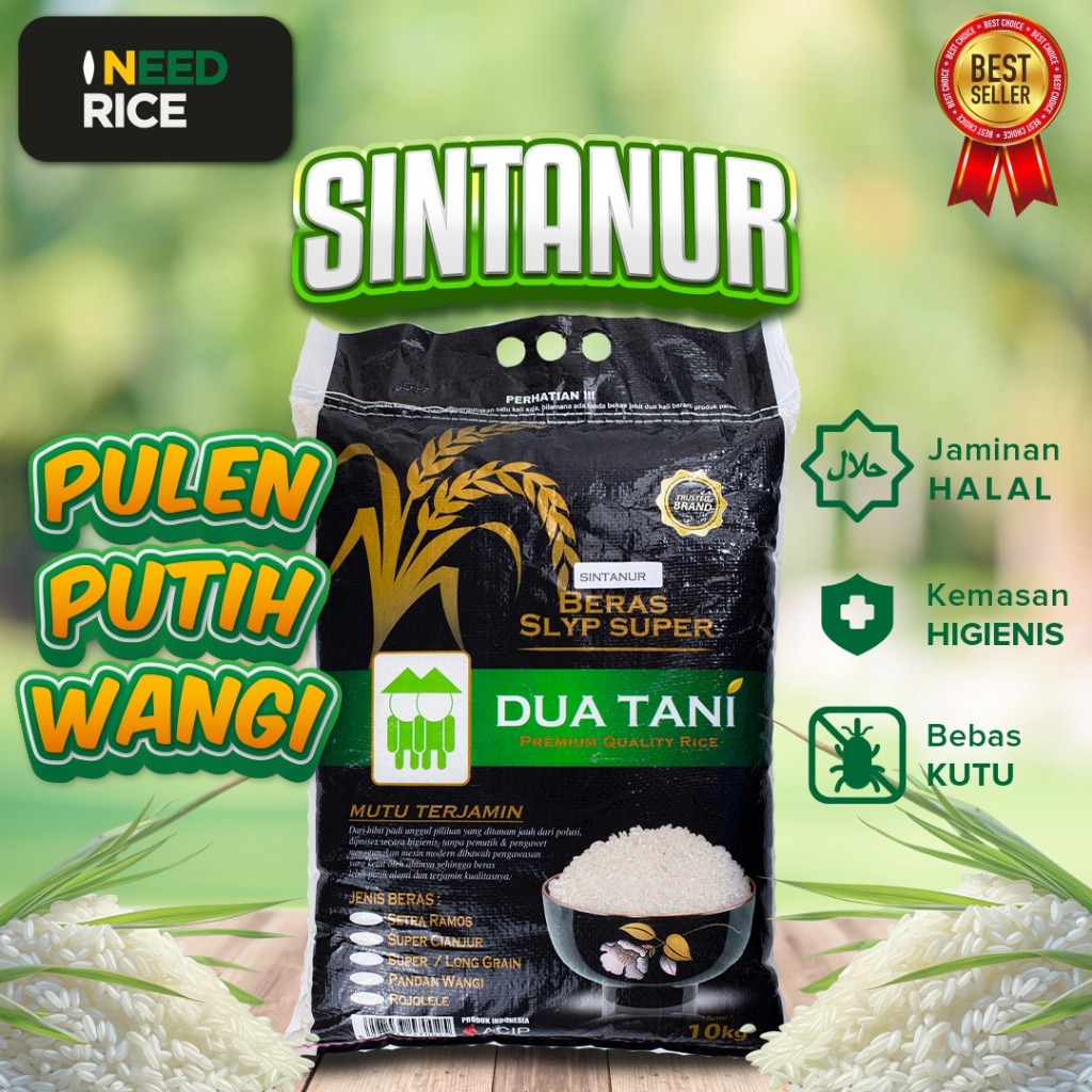 

Beras Khusus Sintanur Pandan Wangi Dua Tani 10kg –HALAL,Pulen dan Wangi