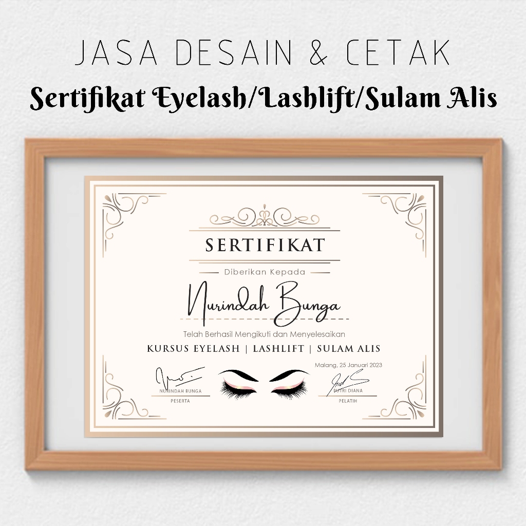 [mp72 b] Sertifikat Eyelash Extension Lashlift Sulam Alis Kursus Eyelash Beauty Certificate Piagam P