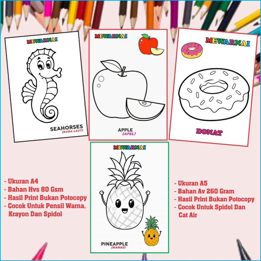 

Kertas gambar mewarnai isi 10 lembar untuk anak tk paud sd