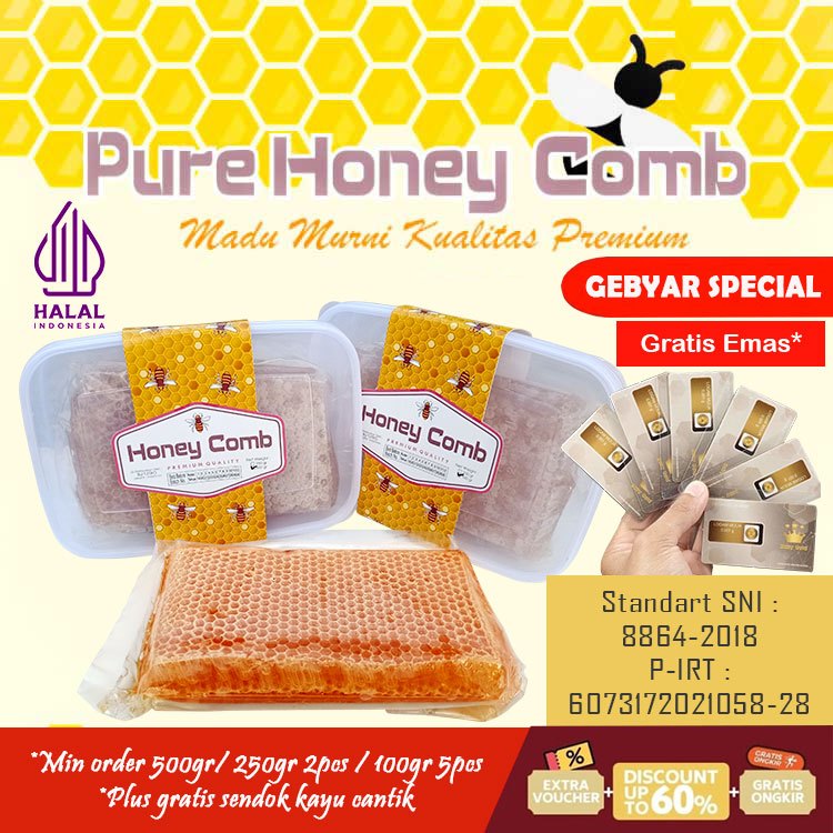 

Honeycomb / Madu Sarang Asli 100% 100Gr 250Gr Raw Honey Original Super Premium Quality