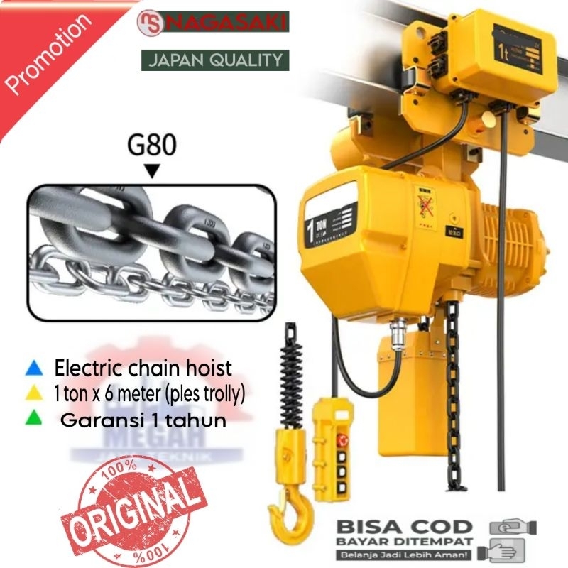 Electric chain hoist crane 1 ton x 6 meter volt 220/1 phase nagasaki japan