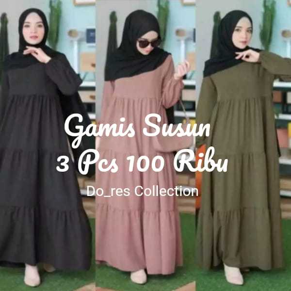 Promo Gamis Susun 3 Pcs 100 Ribu Rayon Twill Gamis Model Terbaru/Gamis Wanita Jumbo Dewasa Murah