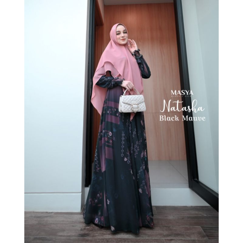 Set Gamis Dress Ceruty Babydoll Syari Branded Pink - Coksu - Coklat Tua - Coklat Susu - Black - Mauv
