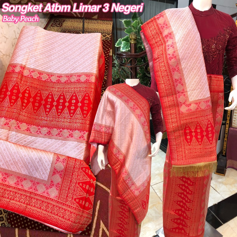 NEW Songket Atbm Limar 3 Negeri Exclusive Baby Peach / Songket Tenun Mesin Palembang ilham Songket  