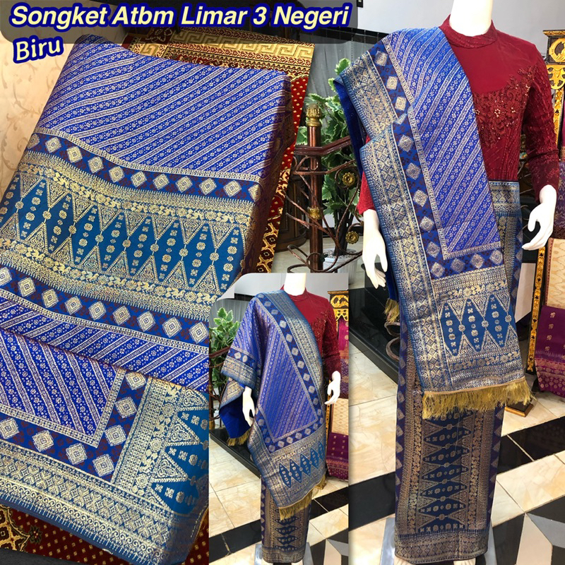 NEW Songket Atbm Limar 3 Negeri Exclusive Biru / Songket Tenun Mesin Palembang ilham Songket  / Moti