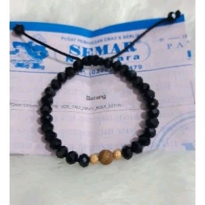 Gelang Tali Ceko Hitam Batu Coklat  Variasi Emas2