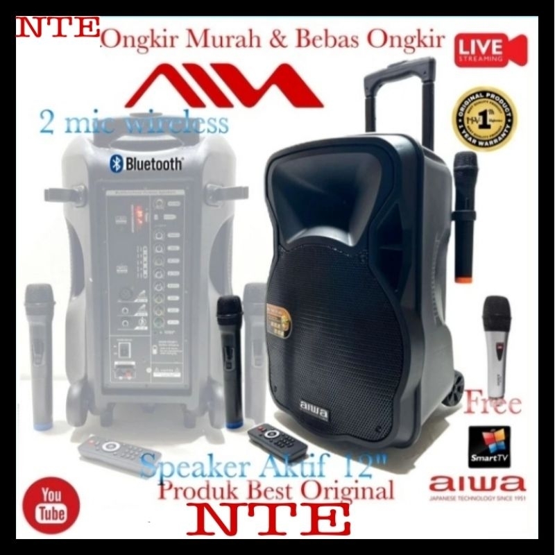 Speaker aktif Salon 12 inch Aiwa Mega Bass wireless microphone Karaoke