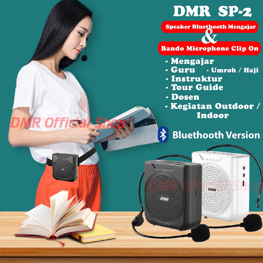 DMR SP-2 Speaker Pinggang Portable Mini Bluethooth Dengan Microphone Mic Clip on Bando Megaphone Pen