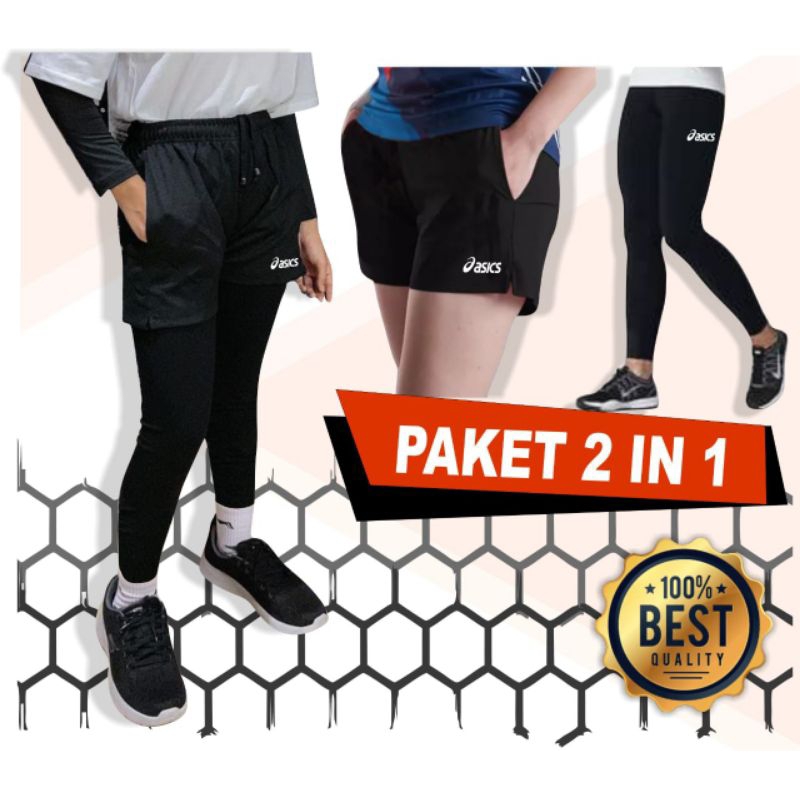 paket celana pendek dan leging panjang olahraga voli wanita