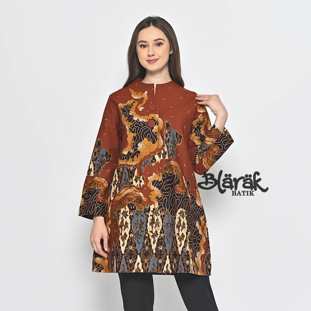 BLARAK - Baju Tunik Batik Wanita Busui Modern Premium Motif Welagar Merah Bata