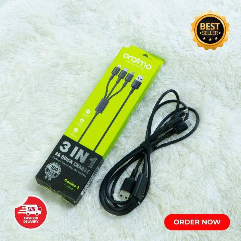 KABEL DATA  3 IN 1 FAST CHARGING 3 IN 1 ORAIMO OCD-X92 MICRO TYPE-C LIGHTNING KABEL CHARGER GARANSI 