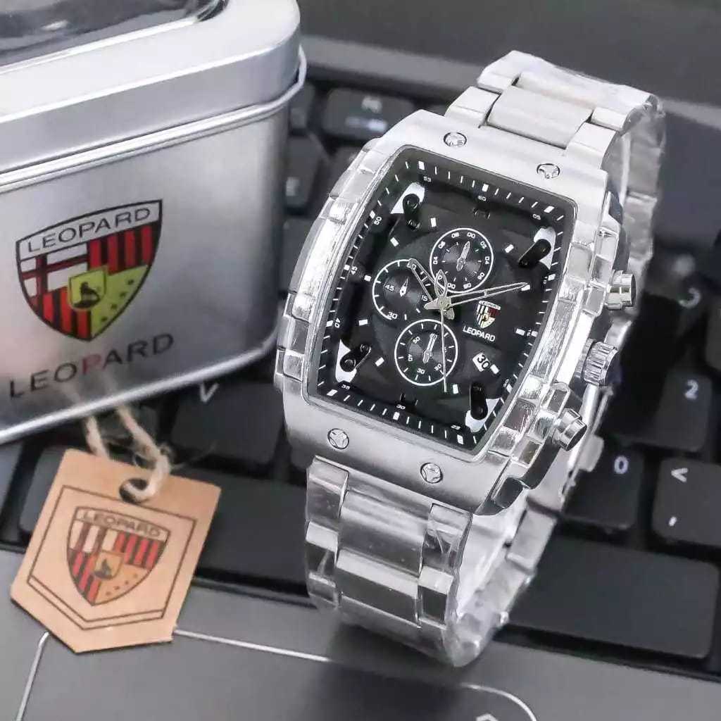BISA COD - JAM TANGAN PRIA KASUAL LEOPARD 8018 ORIGINAL RANTAI WATERPROOF FREE BOX FREE BATERAI CADA