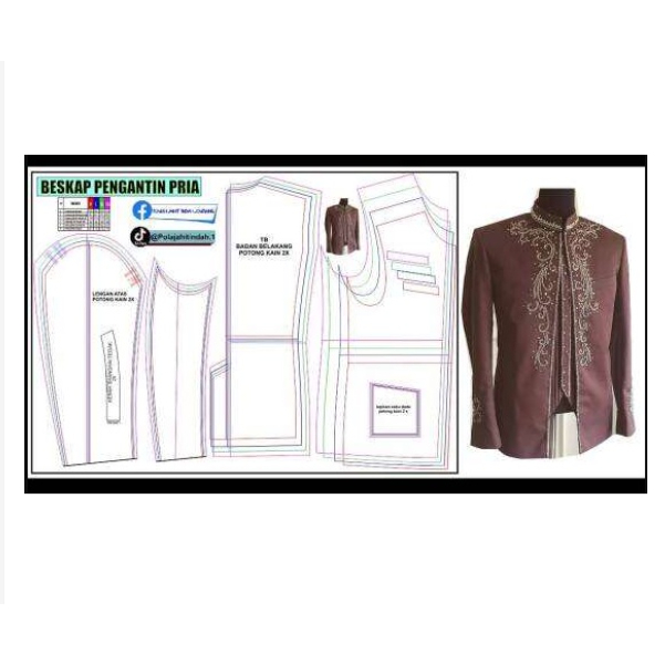 POLA BAJU BESKAP SUNDA PRIA POLA BAJU PENGANTIN LAKI-LAKI POLA JIPLAK M-XXL