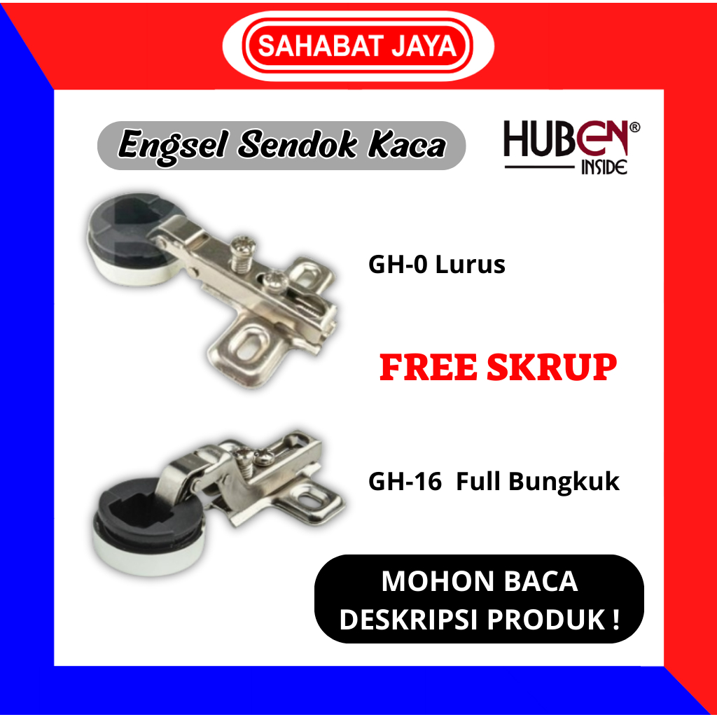 HUBEN Engsel Sendok Kaca GH Bulat Pintu Lemari 26mm Lurus Full Bungkuk