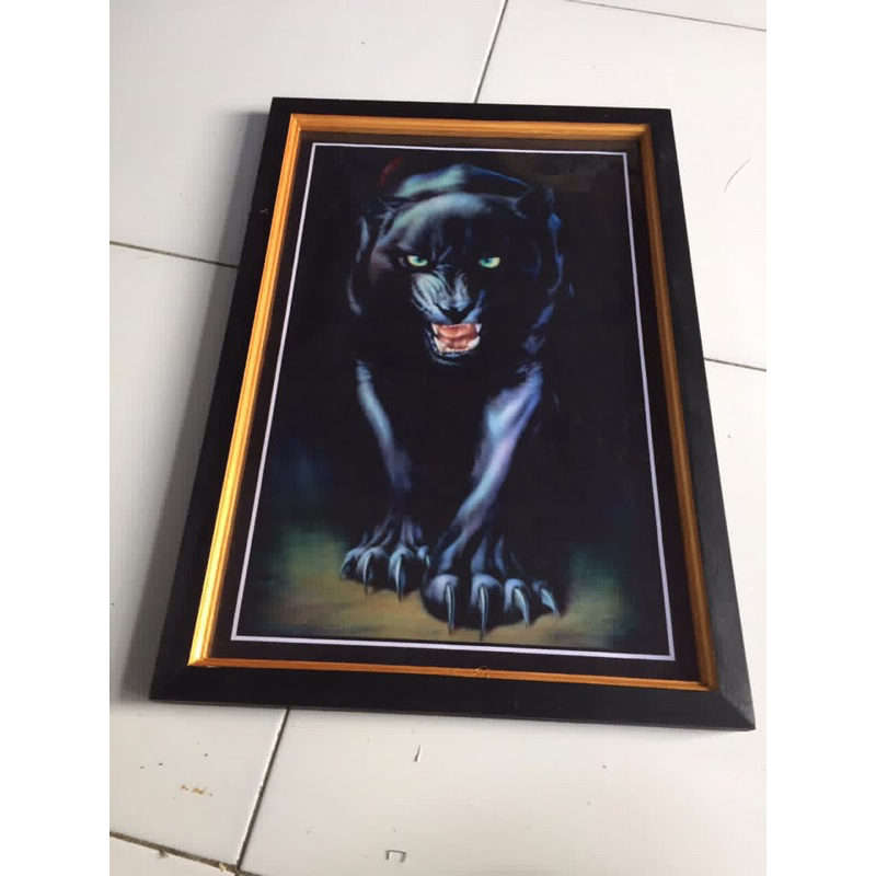 Hiasan dinding Lukisan cetak plus bingkai Gambar macan kumbang macan hitam garang