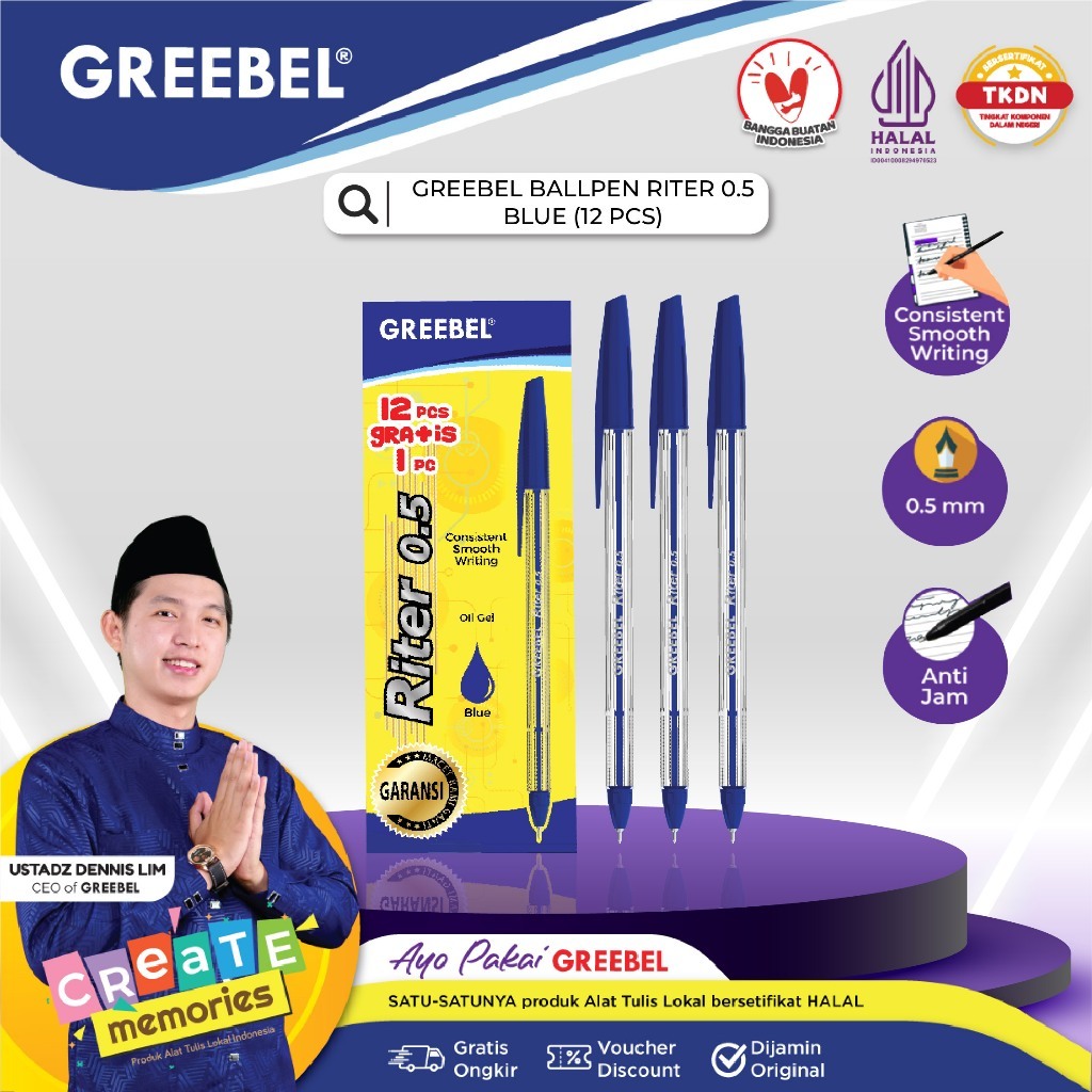 

GREEBEL PULPEN RITER 0.5 BLUE/Pen/Pulpen/Bolpoint utk atk kantor kerja kuliah anak | SentosaMart24