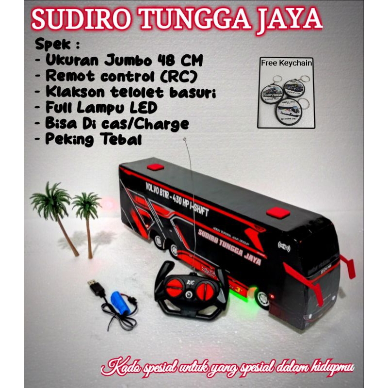 Mainan miniatur bus STJ Volvo klakson telolet basuri remot led