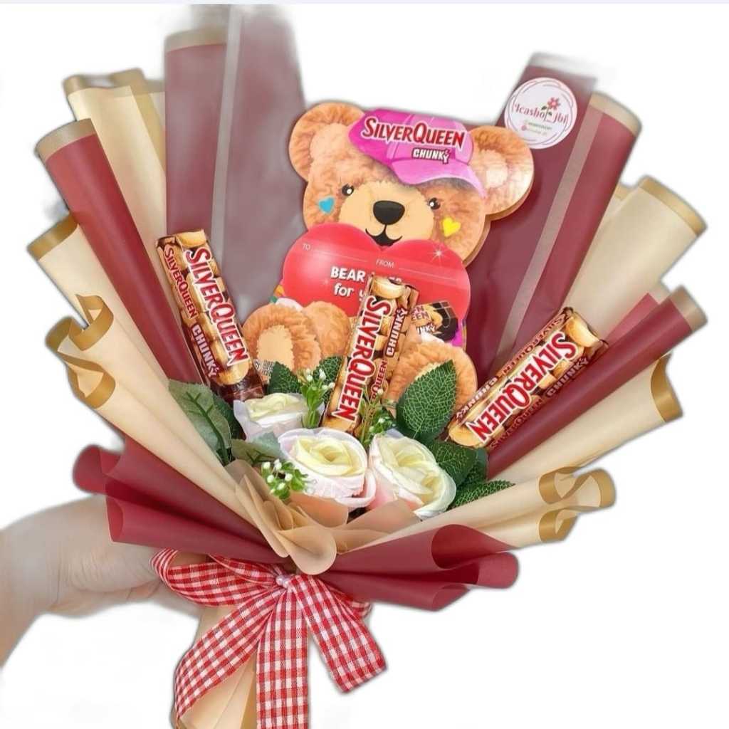 

buket valentine / buket bunga / buket coklat silverqueen / buket snack