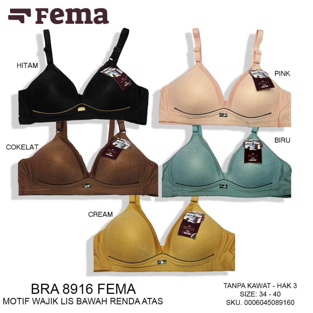 FEMA Official Shop Ecer 1 Pcs BH Bra 8916 Kotak Renda Halus Busa Tipis