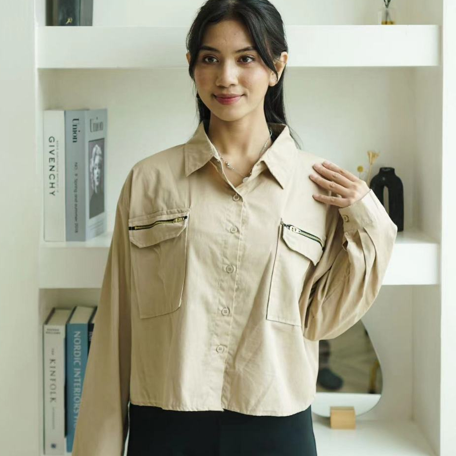 GDTIMA Nyla Shirt Kemeja Korea Kemeja Croptop Kemeja Outer Kemeja Polos / CropTop Lengan panjang