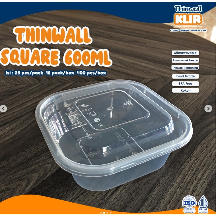 Thinwall Kotak 600 ml (25 pcs) Klir / Thinwall Square / Kotak Kecil