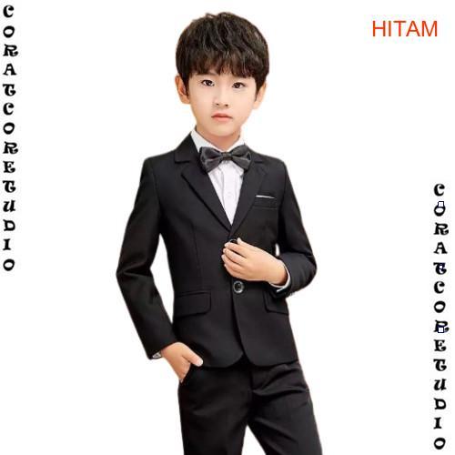 CHAMELEON Jas Cowok Blazer Pria Anak HITAM BLACK LIS PUTIH Katun Drill Size Anak Anak Slimfit Model 